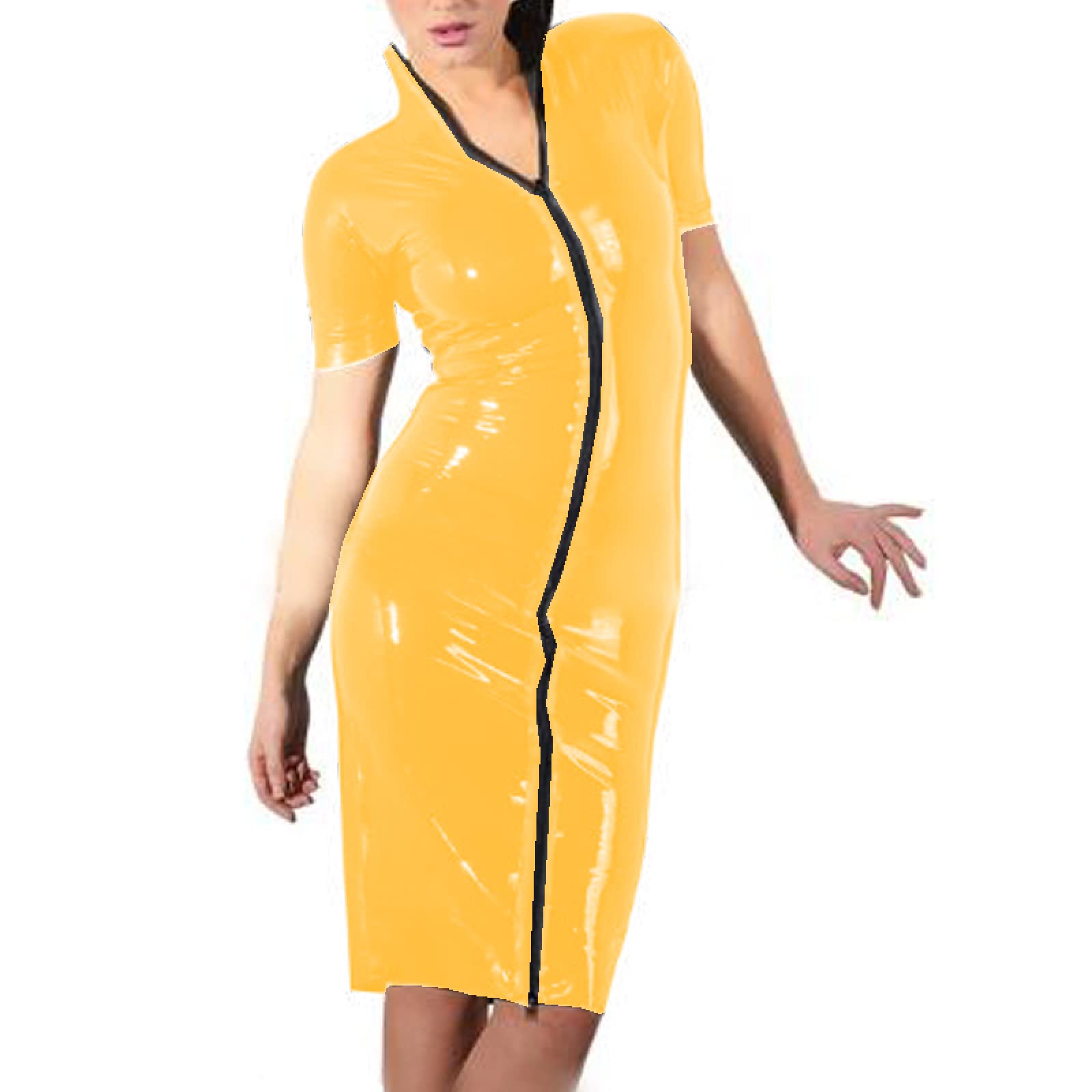 yellow latex dress bodycon Amazon.com: High Neck Shiny PVC Dress Back Zip Sleeves and Bottom Faux Latex Dress Party Dress,Yellow,Custom Made : Clothing, Shoes & Jewelry