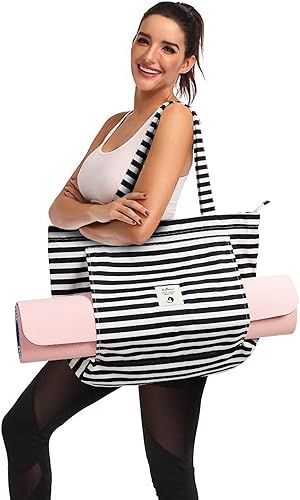 Miniatura 54 de WLLWOO WLLWOO Bolsas de yoga para mujer con esterillas de yoga, bolsas de transporte de lona para pilates, hombro, para viajes, oficina, playa, Hoja