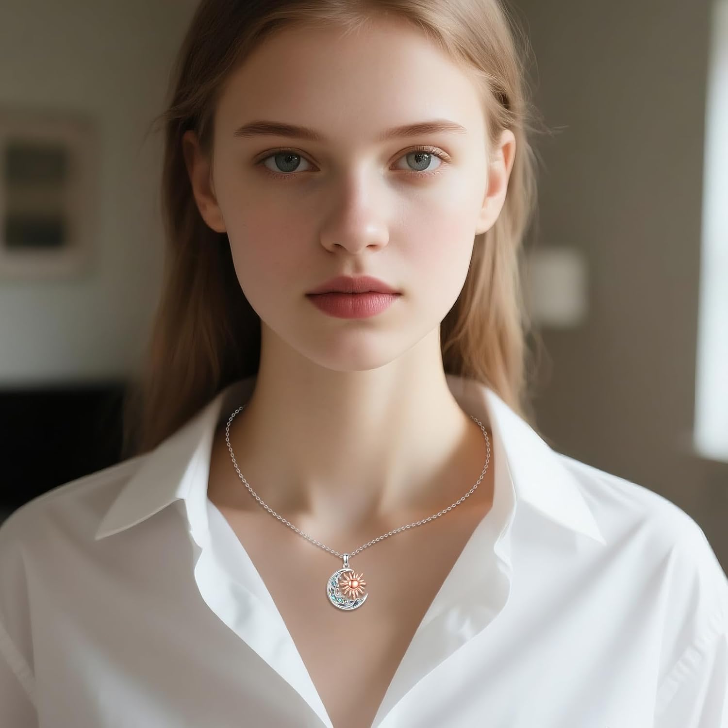 Sun and Moon Necklace 925 Sterling Silver Sun Moon Pendant Necklace for Women - Image 2
