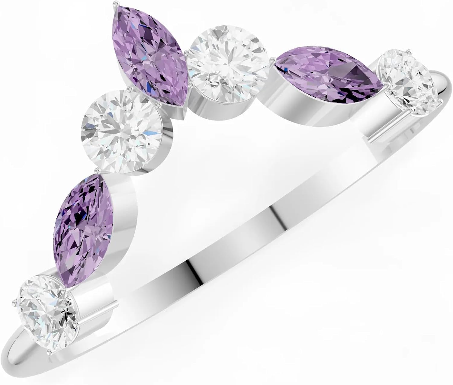 PEORA Marquise Cut Amethyst Stackable Band Available in Solid 10K, 14K or 18K Ring – White, Yellow or Rose Gold