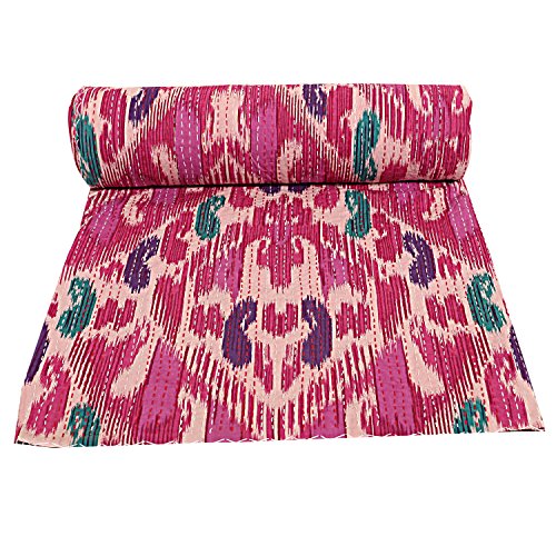 Indian Multi Ikat Printed Kanrha Quilt , Kantha Quilt Queen Bedspreads Throw Blanket, Bohemian Bedspread , Bohemian Bedding , Handmade Kantha Quilt , King Size Kantha Quilt , Patch Quilt , Bed Cover, #TOP2