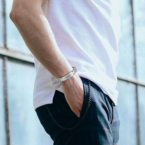 Miniatura 6 de Mens Cross Bracelet, Son Grandson Dad Husband Bracelets, Stainless Steel Link Bracelet Adjustable