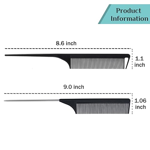 Miniatura 6 de MODENGKONGJIAN Paquete de 6 peines de cola de rata, peines de fibra de carbono resistentes al calor, con cola de acero inoxidable para mujeres y