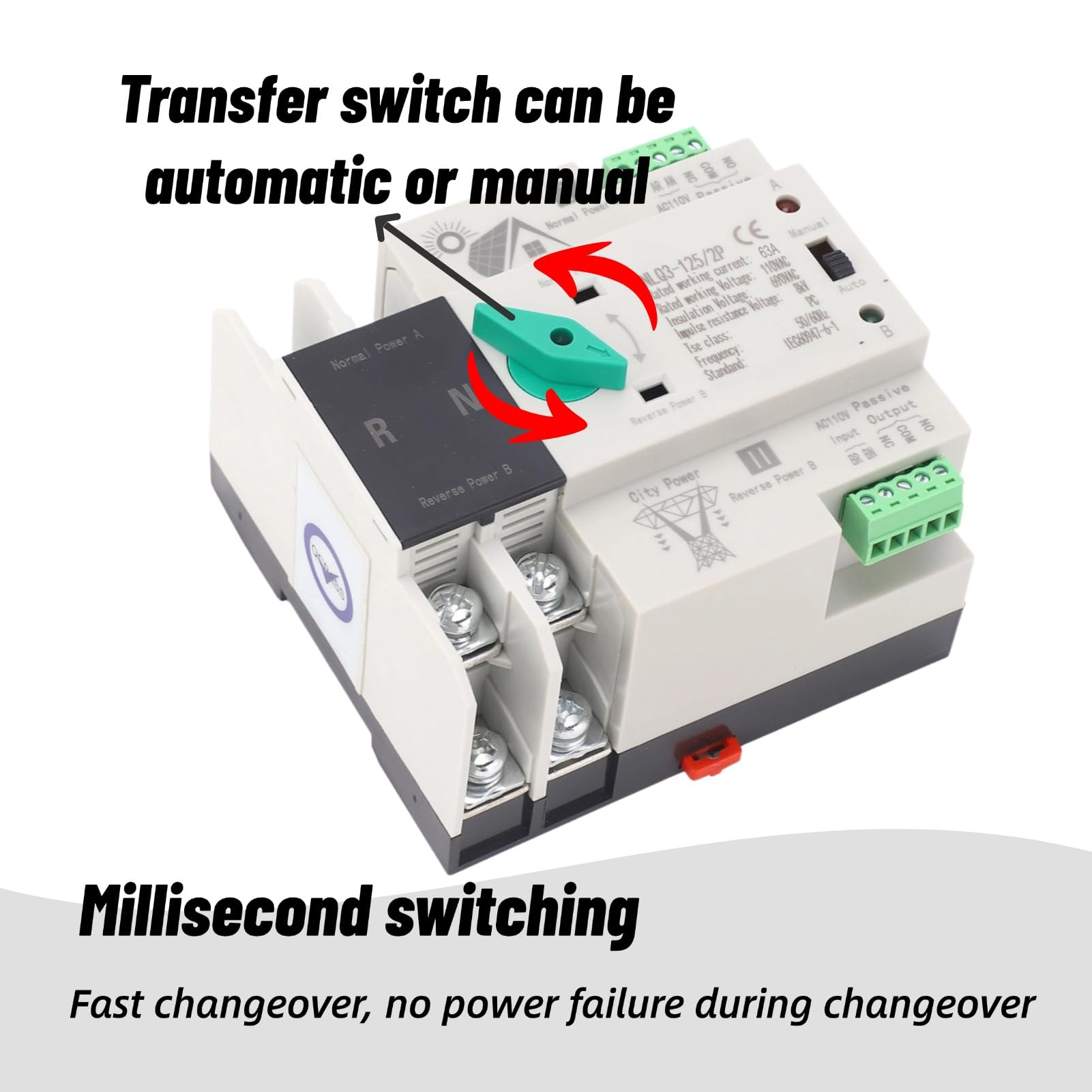 Automatische Dual Power Mount Schakelaar 2 p Generator Omschakeling