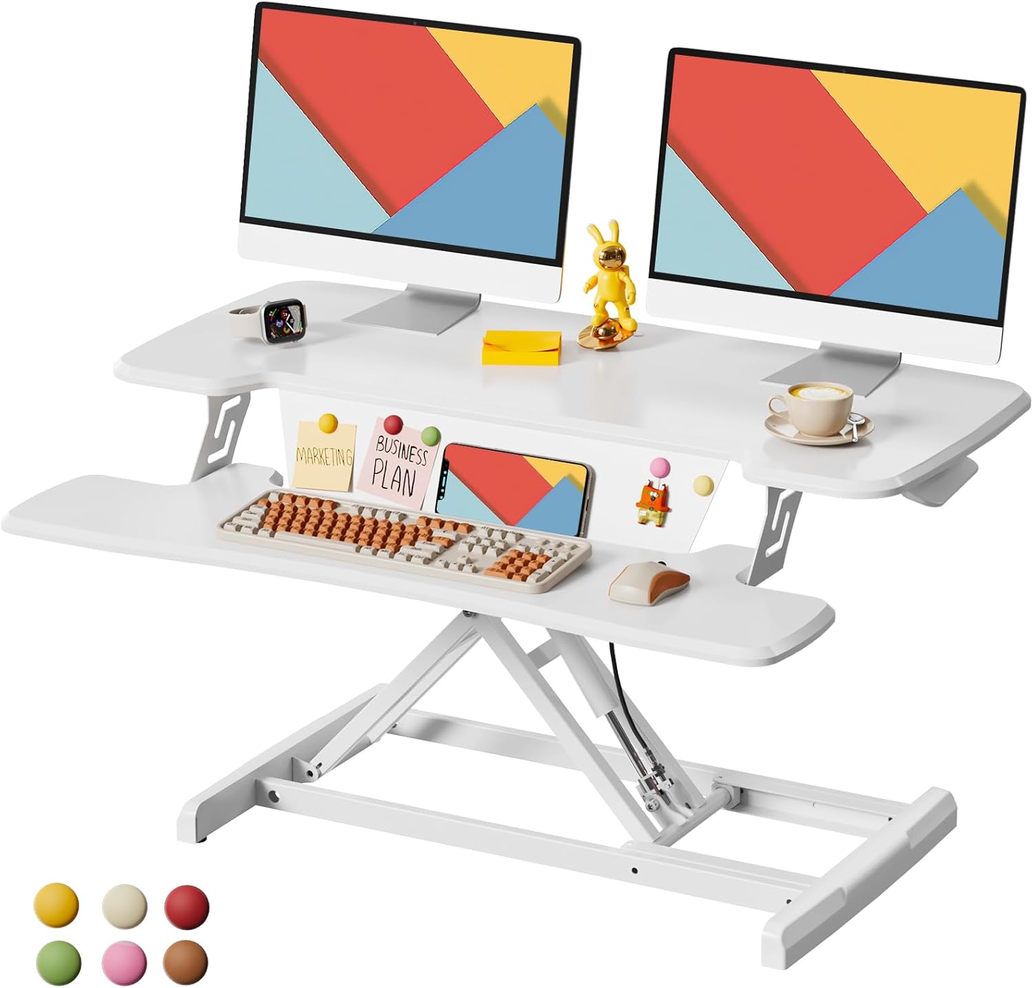 JOY worker Standing Desk Converter, 35" Height Adjustable Sit Stand Up Desk Riser with Keyboard Tray & 6 Fridge Magnets, Desktop Workstation Riser for Home Office Computer Laptop, White