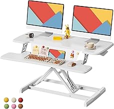 JOY worker Standing Desk Converter, 35" Height Adjustable Sit Stand Up Desk Riser with Keyboard Tray & 6 Fridge Magnets, Desktop Workstation Riser for Home Office Computer Laptop, White