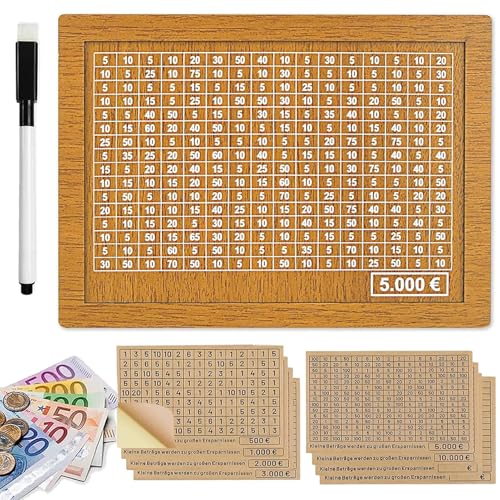 STFYUG Spardose Holz Geldbox Sparbox mit Zahlen Ankreuzen Spardose mit Zähler EIN Wieder Nutzbares Geldkassetten Spardose Fördere Spargewohnheit bei Erwachsene und Kindern.