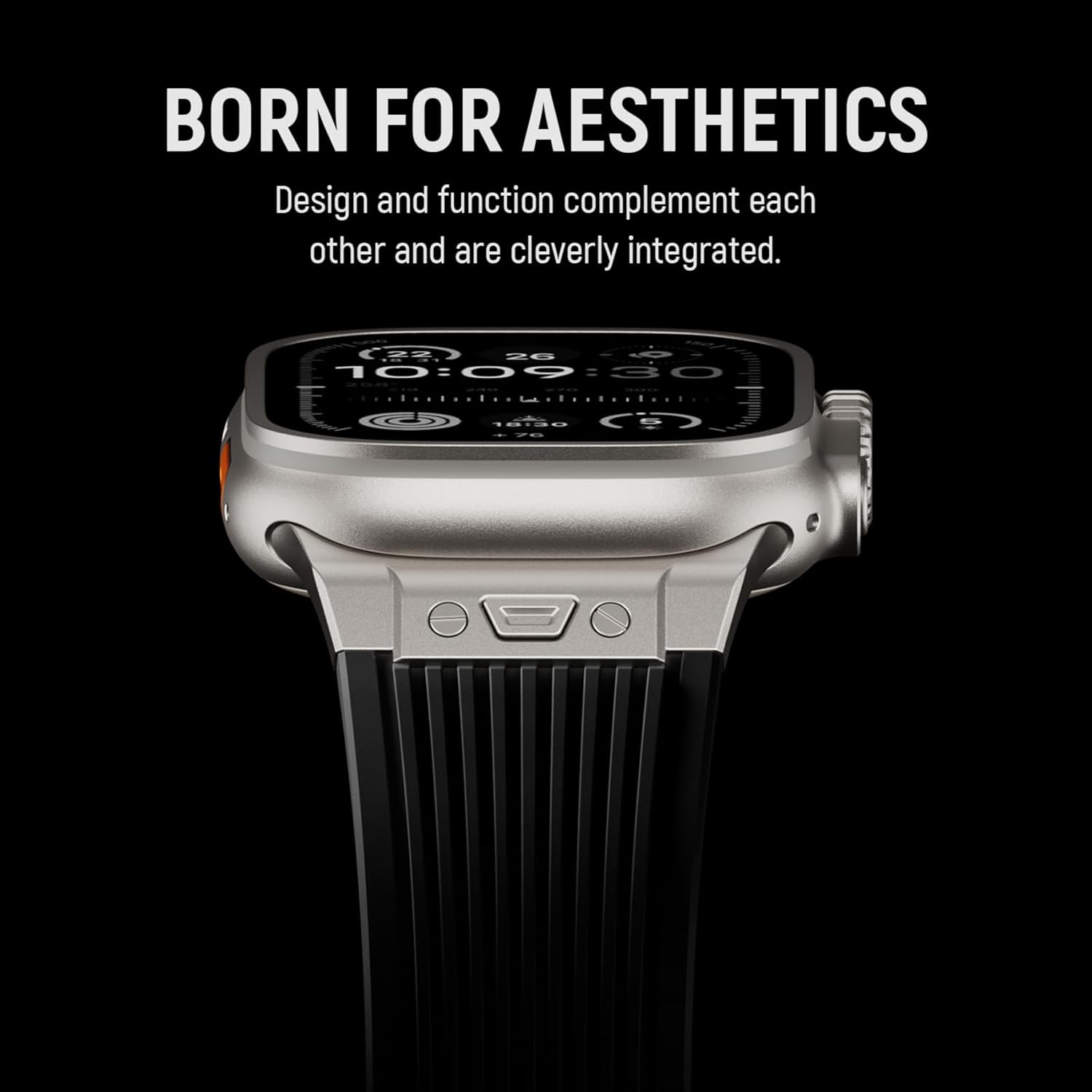 Watch Band for Apple Watch Ultra 2 Band 49mm 46mm 45mm 44mm, Men Luxury Rugged Silicone Rubber Strap with Metal Connector & Folding Clasp for iWatch Series 10 9 8 7 6 5 4 3 2 1 SE