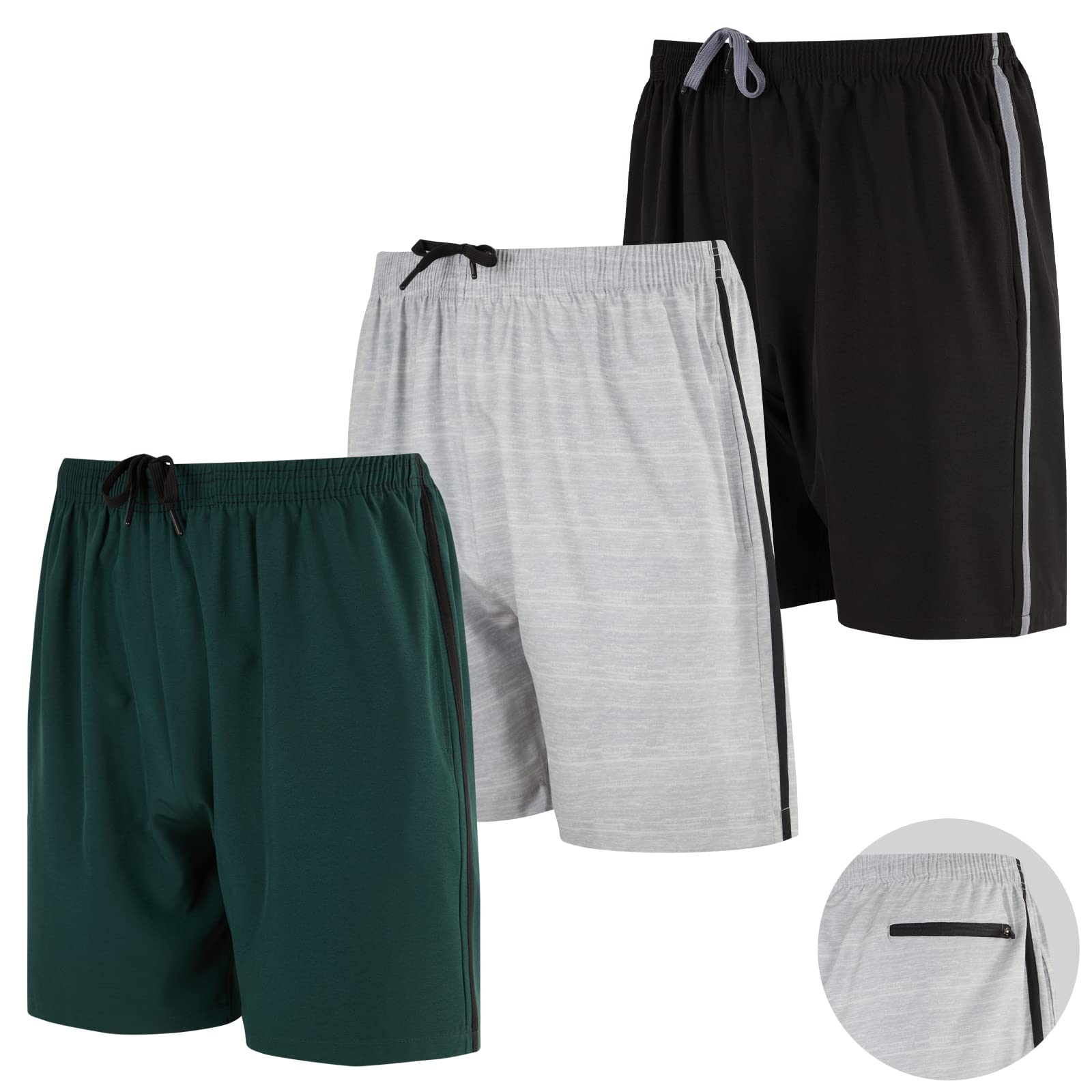 Photo 1 of Real Essentials 3 Pack: Men’s 7" Woven Athletic Performance Stretch Running Shorts with Zipper Pockets XX-Large Set 3