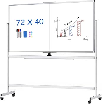 Maxtek Rolling Whiteboard 72 x 40 in, Large Double-Sided Magnetic Standing