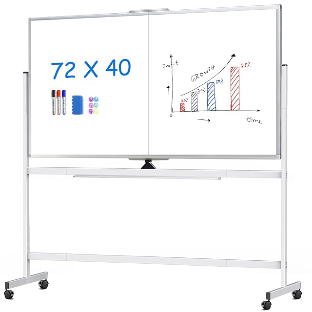 maxtek Rolling Whiteboard 72x40 Large Double-Sided White Board Dry Erase on Wheels Giant Magnetic White Board Standing for