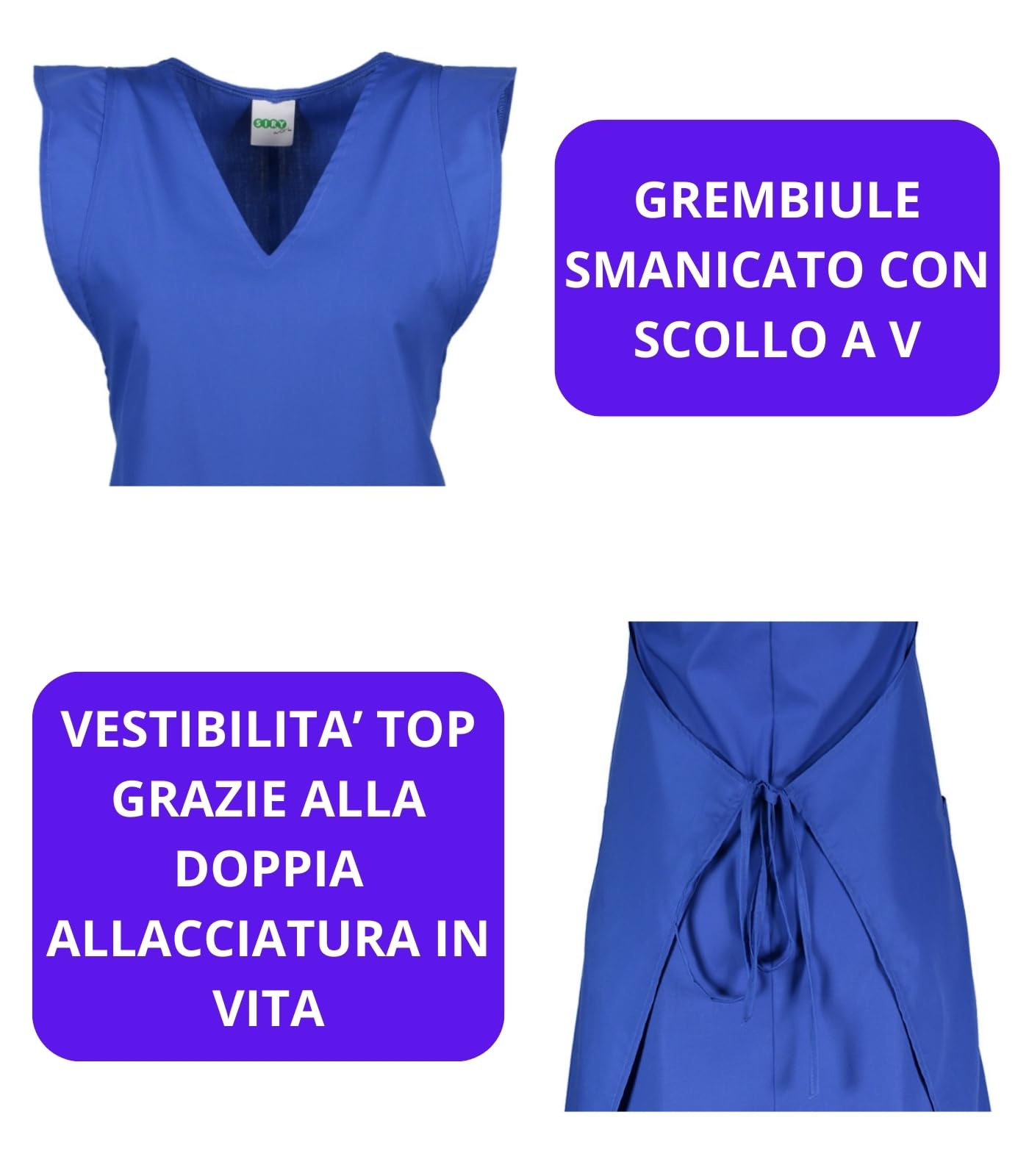 Siry Work Cubrevestido mujer cuello en V 2 bolsillos Art. Mariposa 35% algodón 65% poliéster Made in Italy, ideal para esteticistas, peluquerías, camareras, panaderías, mujeres limpieza, azul claro