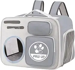 Bolsa Transporte Pet para Gatos 40x30x26 cm,Mochila em Tecido Oxford Respirável e Resistente, Espaçosa, com Ventilação, Alças Ergonômicas e Bolso Externo, Ideal para Viagens e Passeios (Cinza)