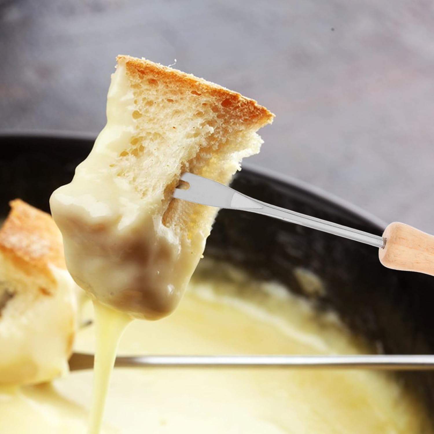 8pcs Stainless Steel Fondue Forks - Cheese Fondue Sticks - Smore Sticks with Wooden Handle for Fruit, Meat, Candy Dessert, Cheese Marshmallows