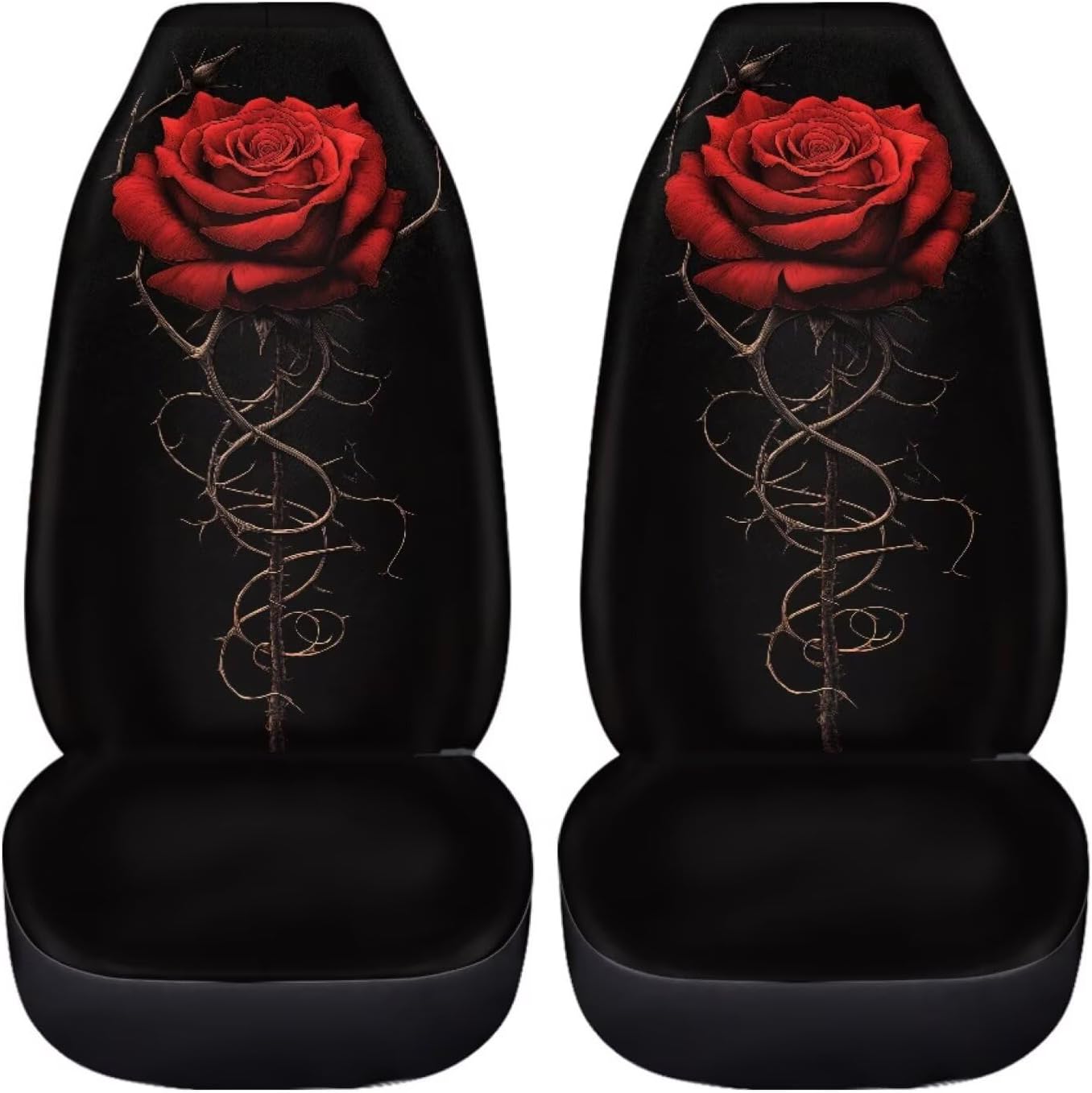 BIGCARJOB Red Rose Car Seat Cover Full Set 2 Pcs Stretchy Driver Seat Covers Womens Car Interior Accessories Set Universal Vehicle Bucket Elastic Cover Stretchy Driver Decor