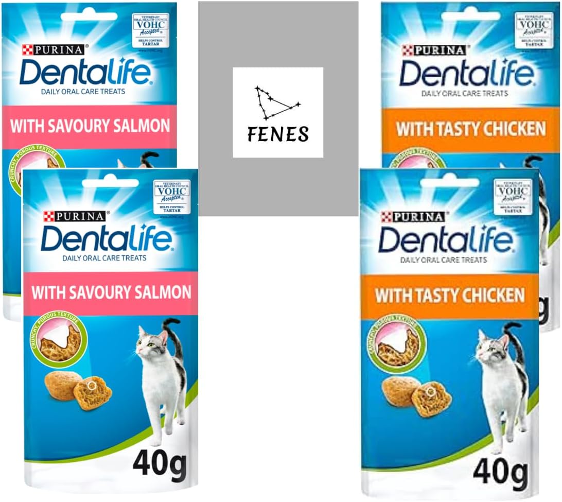 FENES GROUPBundle with Purina Dentalife Cat Dental Treats - 2x 40g Chicken and 2x 40g Salmon Flavors Oral Health Care