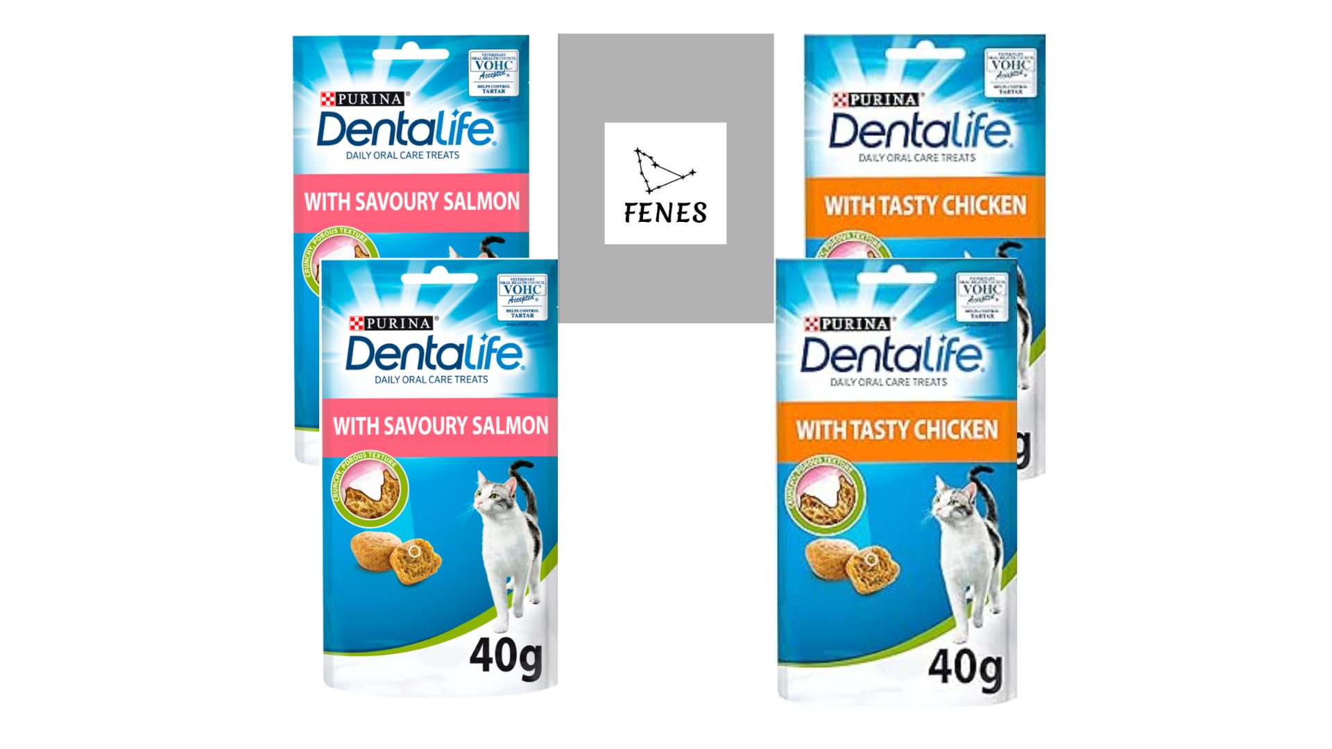 FENES GROUPBundle with Purina Dentalife Cat Dental Treats - 2x 40g Chicken and 2x 40g Salmon Flavors Oral Health Care