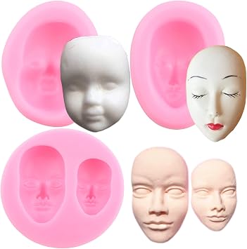Mujiang 3D Human Face Silicone Molds Baby Face Fondant Mold Set Of 3