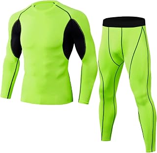 Men's Gym T-Shirt Tights Compression Running Base Layer Top and Leggings Set Quick Dry Workout Shirt Wicking Long Johns Men's Thermal Sets, Winter Sports Clothes for Running, Cycling and Skiing