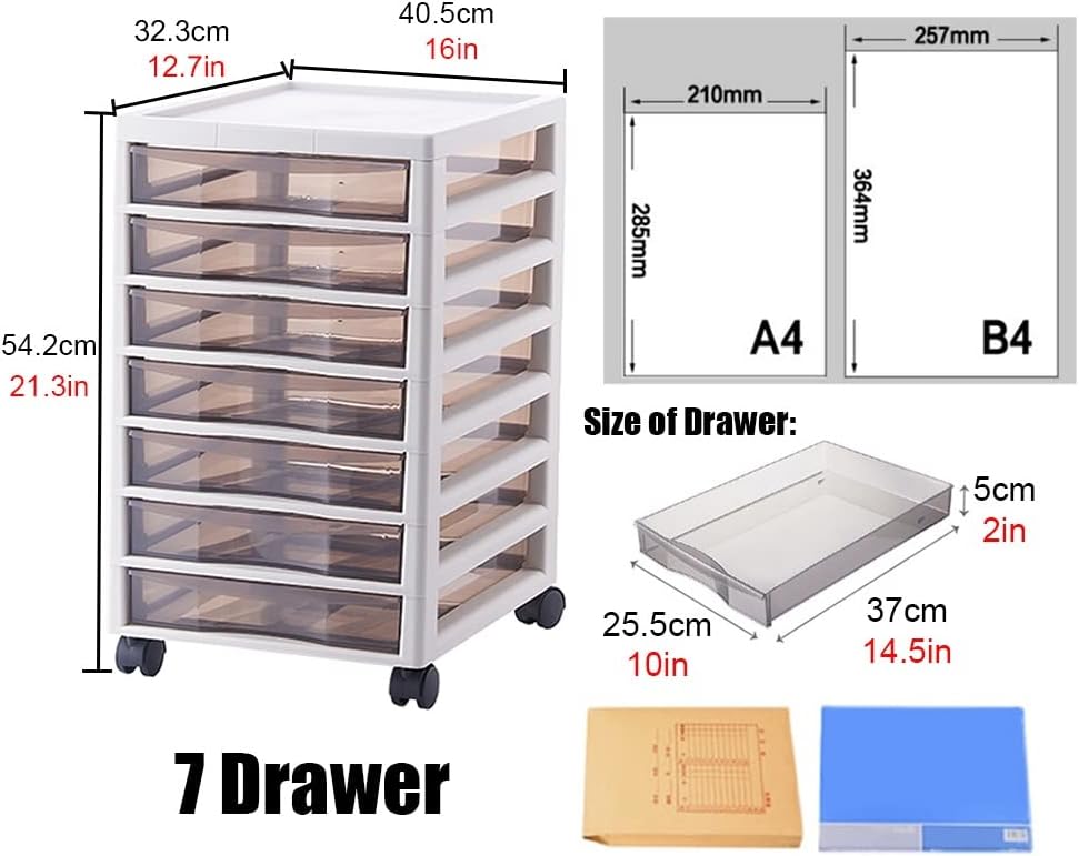 Office Craft Organizers and Storage Cart on Wheels, Plastic Drawers Rolling Storage Cart for Home Bathroom School Classroom Nursery (Color : 7 Drawers)