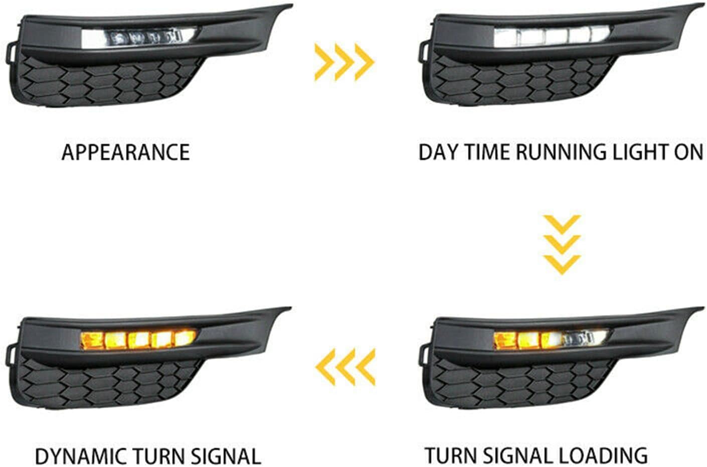 YLT AUTO Front Bumper Running Fog Light A Pair of Replacement Assembly Dual Color DRL Dynamic Turn Signal Light Clear Mirror with Led Bulb and Harness Kit For 2016 2017 Honda Accord Sedan