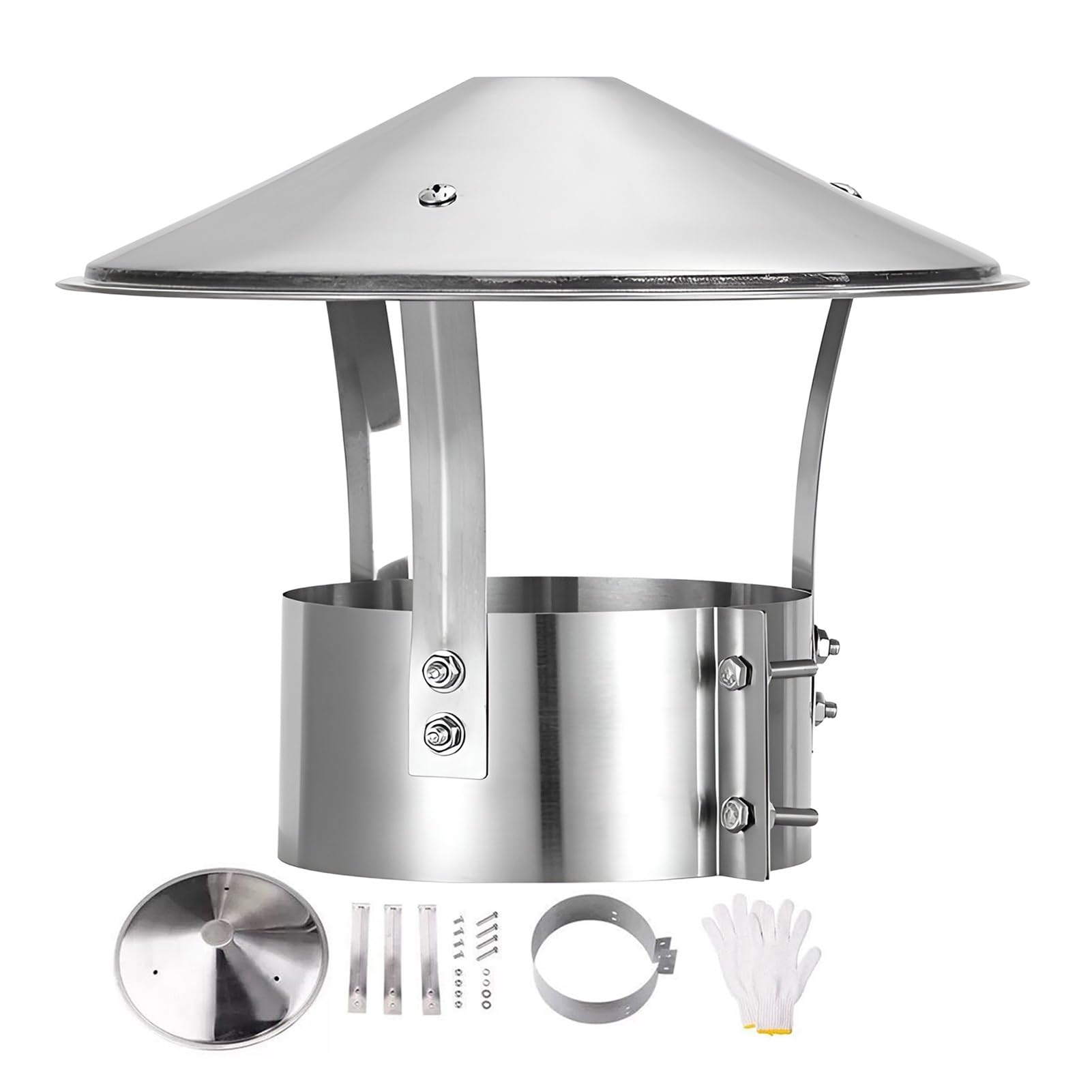 304 Stainless Steel Chimney Cap 3 Inch - 12.4 Inch Round Cone Top Chimney Rain Cap Stove Pipe Topper Fireplace Chimney Cover(6.3in/160mm)