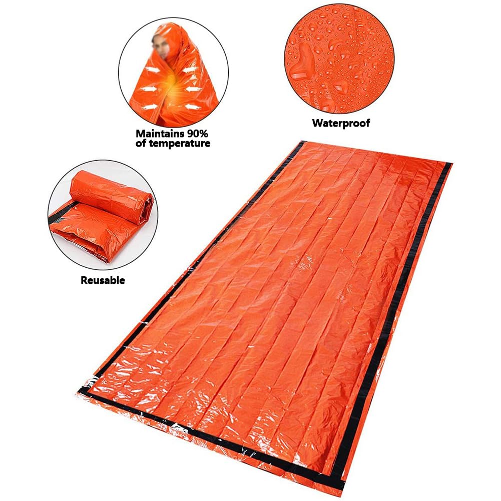 Notfall-Schlafsack, tragbar, Thermo-Bivy-Sack, wasserdicht, Überlebensschlafsack, Thermo-Bivy-Sack, Überlebensausrüstung für Camping, Wandern, Outdoor-Abenteuer