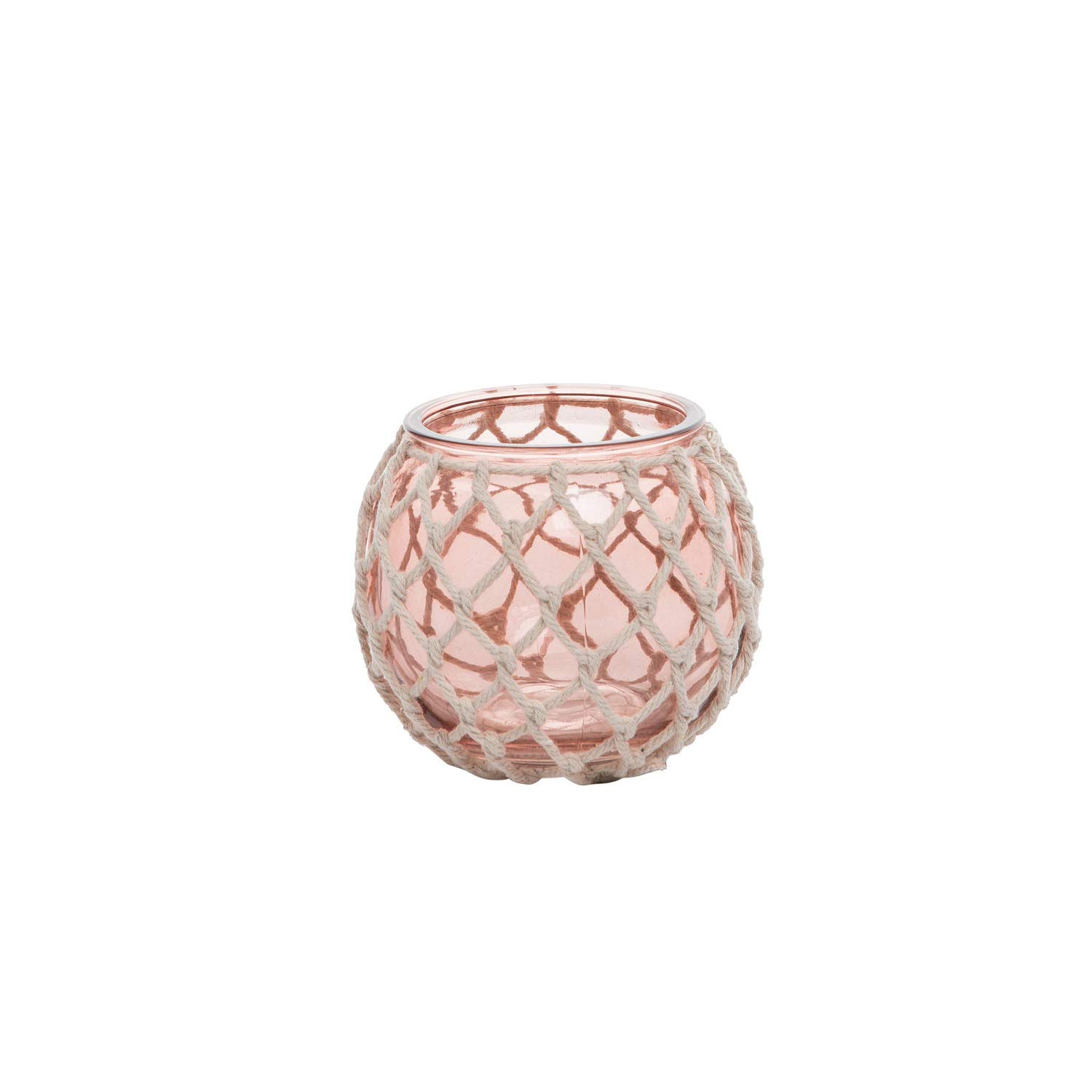 Beachcombers Pink Glass Tea Light With Rope Weave Glass Cotton Candle Holder For Decor Wedding Parties Beach Nautical Coastal Marine Pink