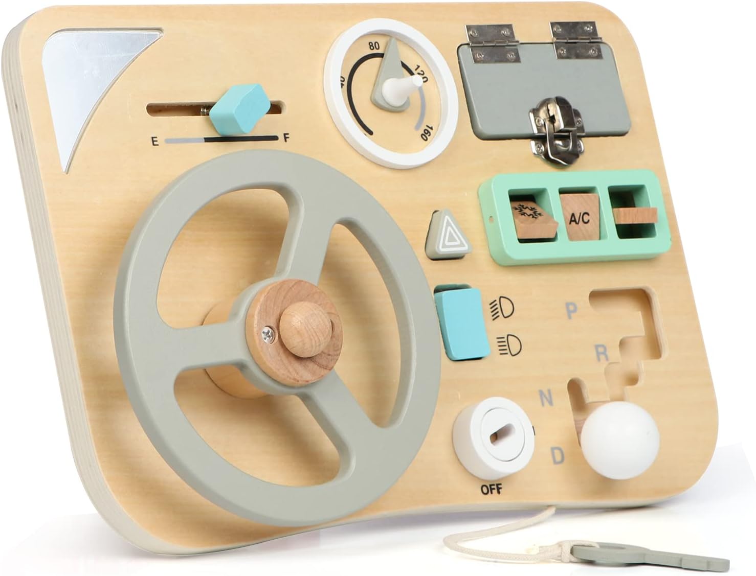 jacootoys 9 in 1 Wooden Busy Board Montessori Steering Wheel Sensory Toy Educational Activity Board for Toddlers Boys and Girls