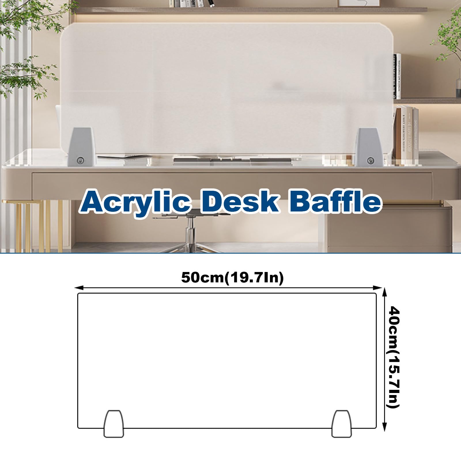Lot de 3 panneaux d'intimité de bureau en acrylique givré à pince pour bureau et école, 50 x 40 cm, accessoires de bureau pour étudiants, cloisons de bureau pour l'intimité de table.
