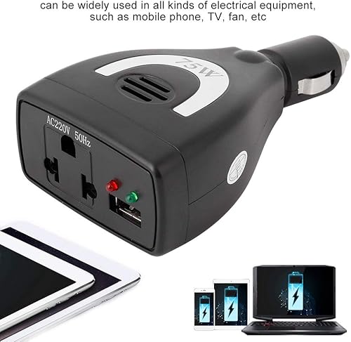 Miniatura 3 de Inversor de corriente para automóvil + inversor de corriente para automóvil, 75 W Dc12 V a CA 100 V-240 V convertidor automático adaptador de