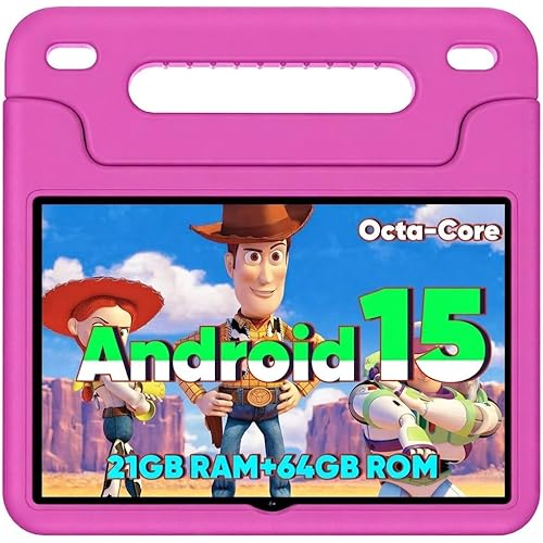 Android 15 Kids Tablet, 2025 Upgraded 10.1 Inch Tablets with Octa-core Processor, 6000mAh Battery, Kid Space, Parental Control,Pre-Loaded Kids Apps, 2.4/5GHZ Dual WiFi, Case Included, Red