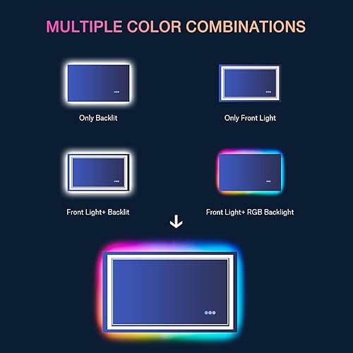 Miniatura 207 de Espejo de baño LED de 40 x 32 pulgadas, luz frontal y retroiluminada, antiniebla, regulable, espejo de tocador iluminado con memoria, espejo LED