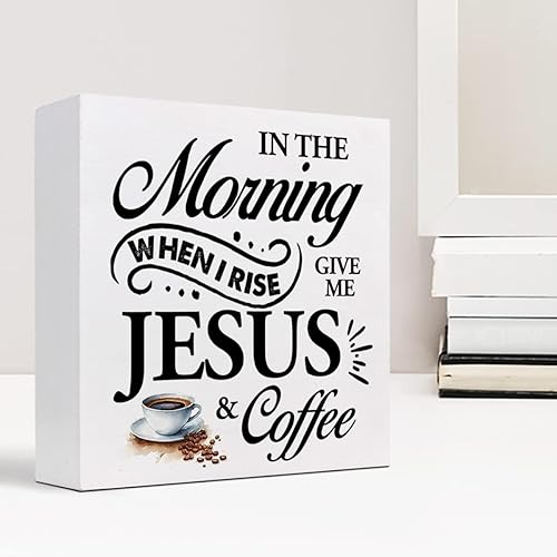 Miniatura 6 de z-crange Letrero de madera con texto en inglés "In The Morning When I Rise Give Me Jesus and Coffee" ("In The Morning When I Rise Give Me Jesus and