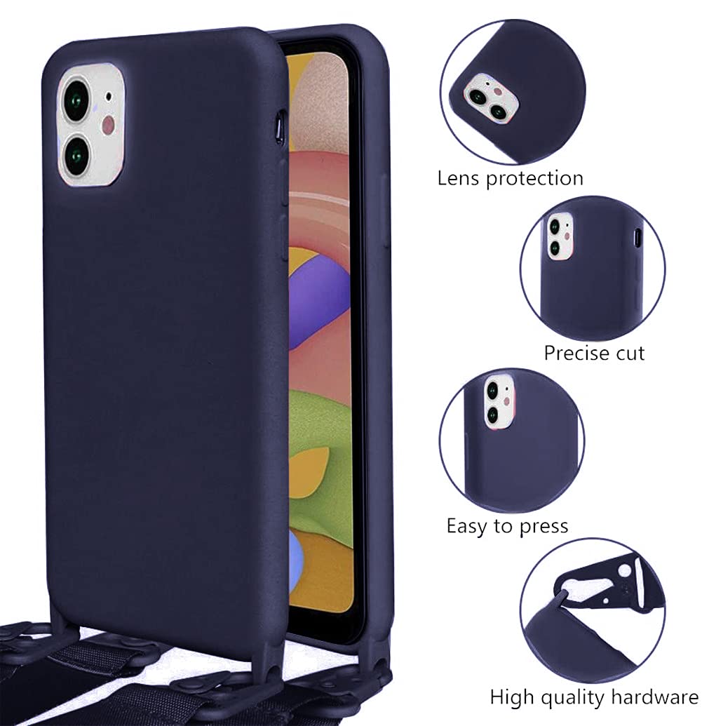Etui na Telefon Komórkowy ze Smyczką, Kompatybilne z Apple iPhone 15 Pro Max - Ochronne Etui z Nylonu i Miękkiego Silikonu TPU, Sznurek do Zawieszenia, Stylowy Pasek (Granatowe)