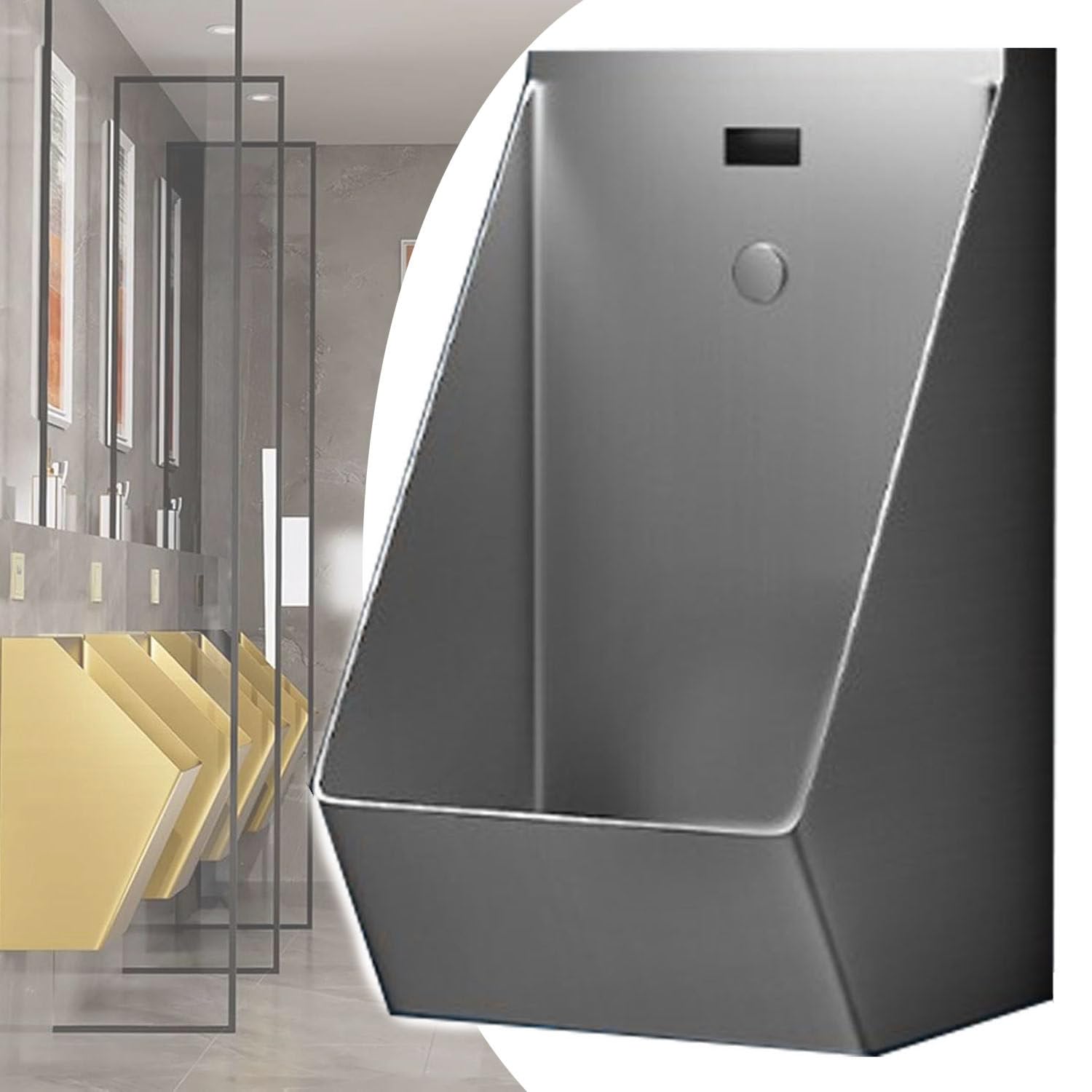 OTQEFTN 304 Stainless Steel Wall-Mounted Men's Bathroom Urinal,Flushing Urinal,Commercial Residential Use Urinal,Washout Urinal for Home,Public Toilet Urinal