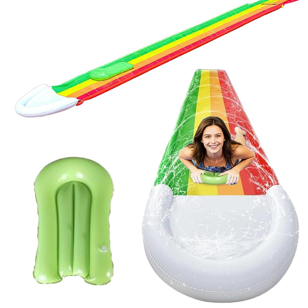 Toboggan aquatique 480 cm avec 1 piste de course et planche pour le jardin