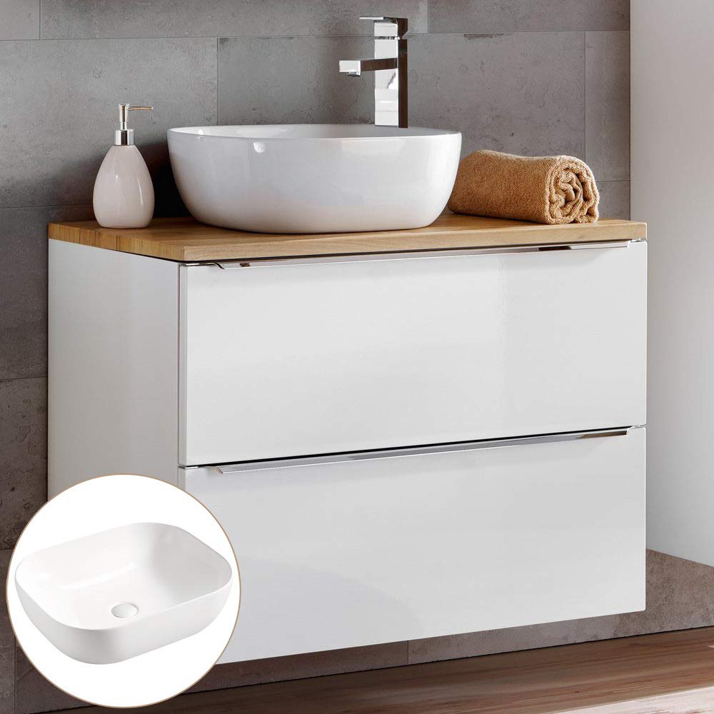 Deftrans - Wastafelonderkast 80 cm staand - wastafel met onderkast wit hoogglans - wastafel met onderkast en laden - badkamermeubel voor moderne badkamers - 80 x 80 x 40 - [cm