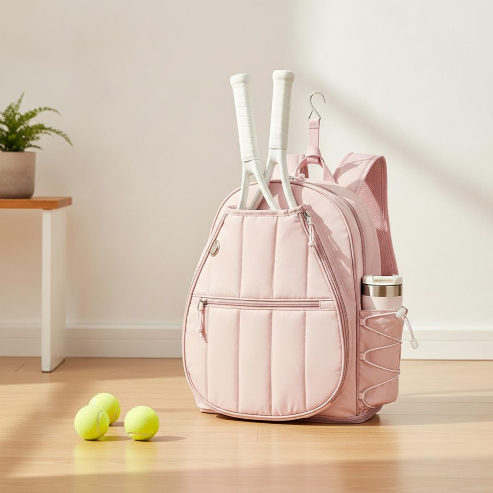 Bolsa Entrenamiento para Mujer con Compartimento para Zapatillas Mochila Tenis con Gancho y Panel Transpirable para Gimnasio y Viaje