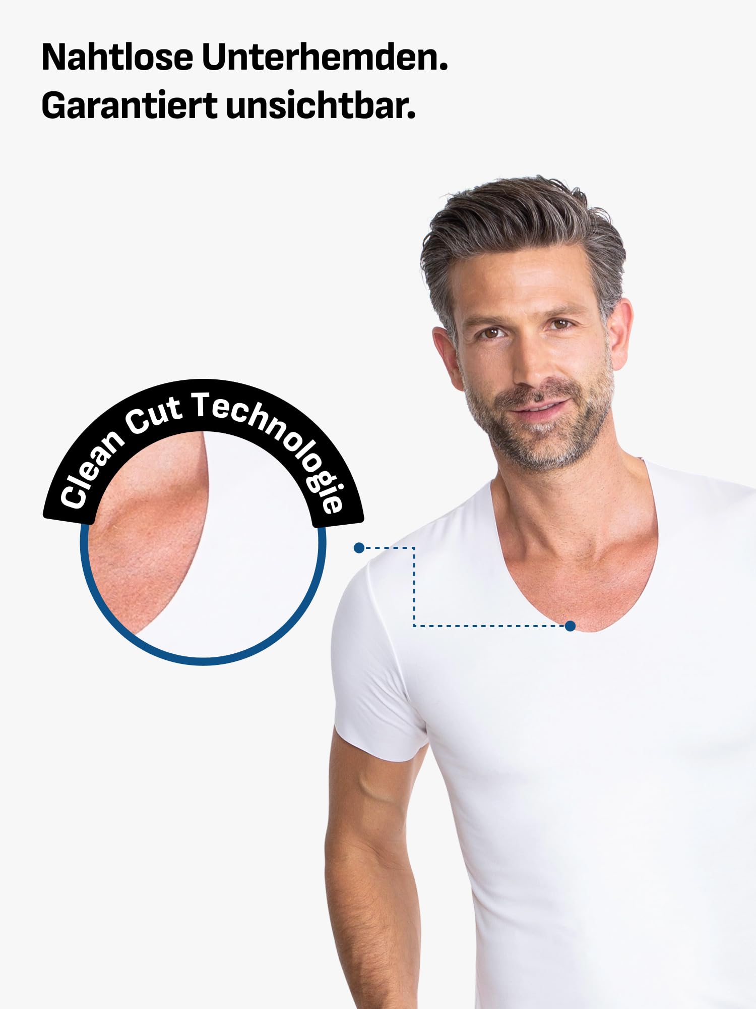 FINN Clean-Cut - Maglietta intima da uomo a maniche corte con scollo a V, invisibile, con finitura laser, senza cuciture, in modal originale Lenzing per camicia e abito