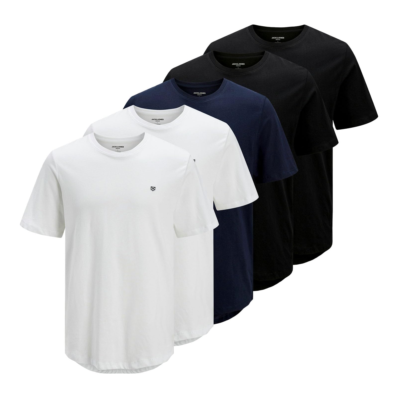Jack & Jones Men's White / Black / Navy Blazer T-Shirts Tee Ss Crew Neck 5-Pack Color: Multicolor, Xxl