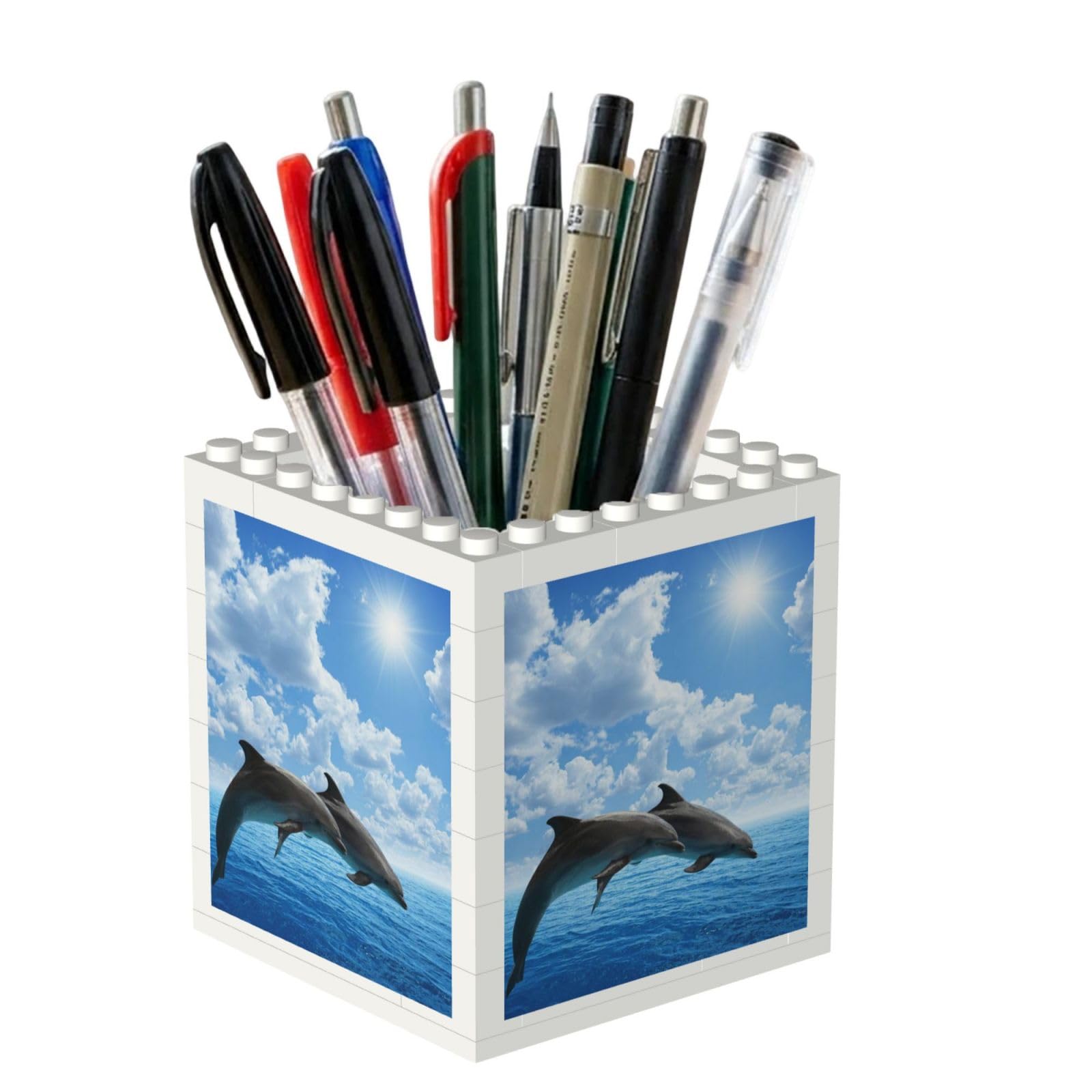 Poadnly Two Dolphins, Pen Pot Pencil Holder for Office Home School, Compact Desk Organiser for Office Stationery