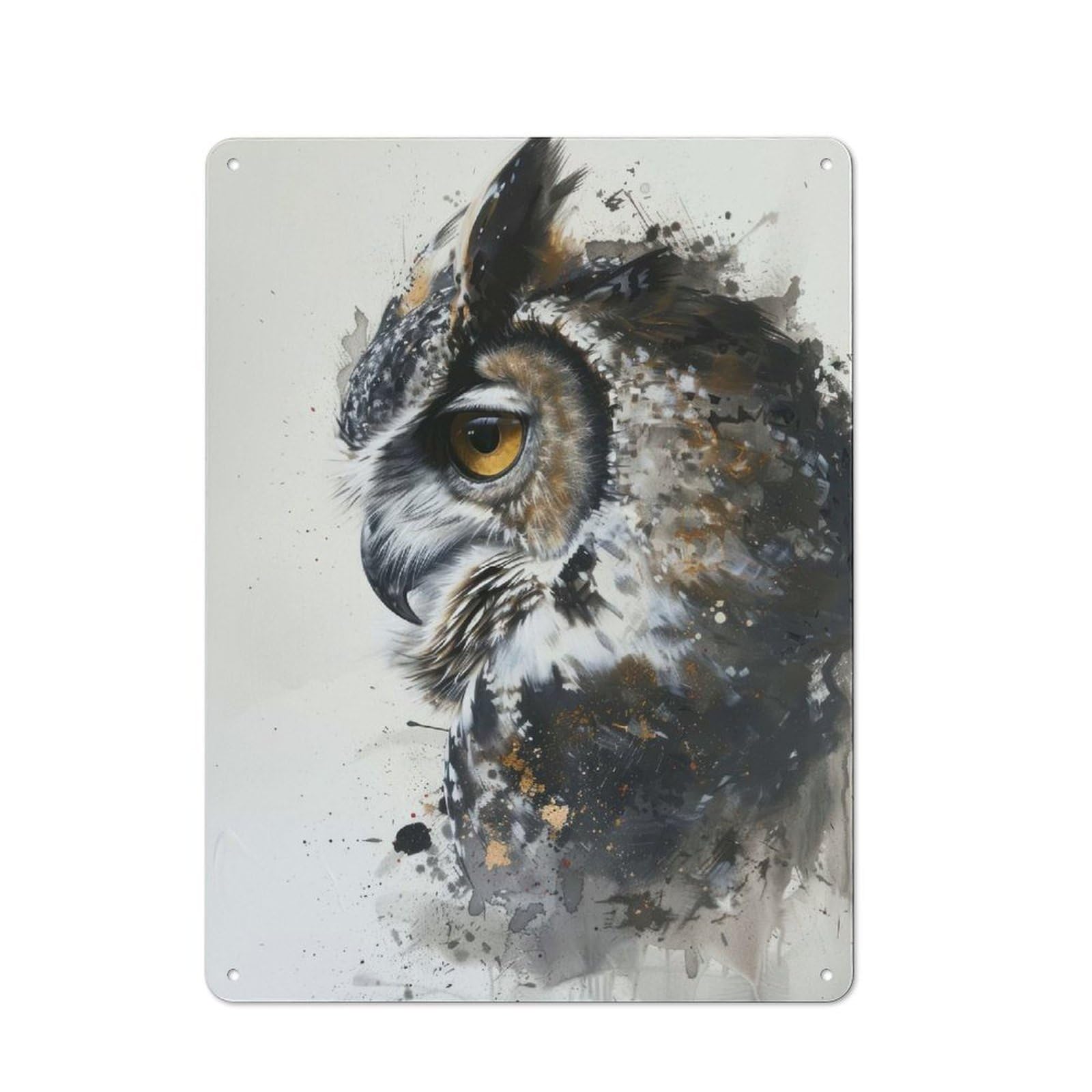 Owl Watercolor Art Metal Wall Plaque 40x30cm, Simple Retro Office Wall Decor for Office, Study, Studio Or Hallway