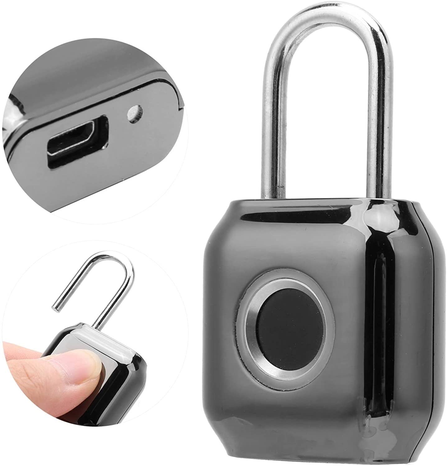 Candado inteligente con huella dactilar, Candado Inteligente de Huella Dactilar Gris 62.8x35x17mm IP66 Carga USB 40 Huellas Dactilares
