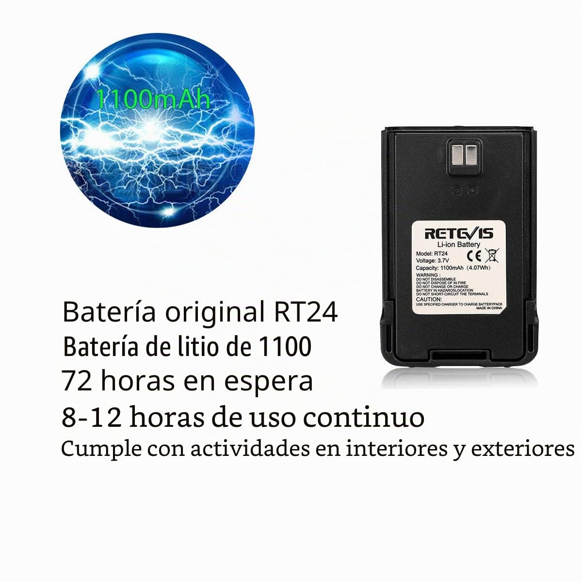 Retevis RT24 Walkie Talkie Batería Li-Ion Original 3.7V 1100mAh Compatible con Retevis RT24 Walkie Talkies (2 Piezas, Negro)