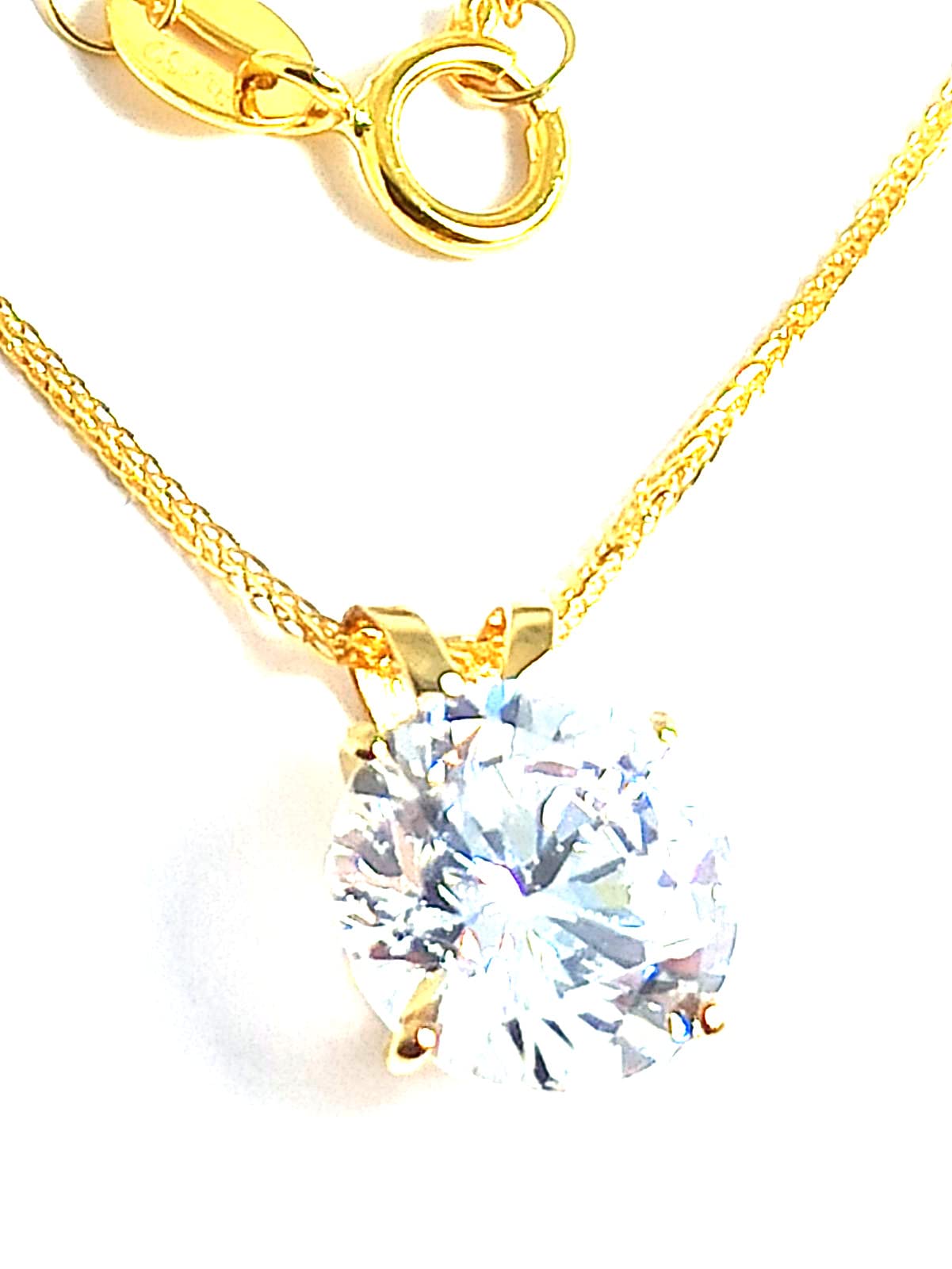 HandmadeORO SÓLIDO de 18 quilates Joyas con solitario de diamantes para mujeres 1.5 quilates Solitario Esposa Collar de diamantes 8 mm HECHO A MANO Colgante para hija Oro macizo 18"de longitud Cadena