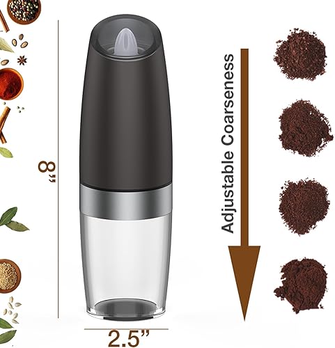 Miniatura 4 de Gravity - Juego de 2 molinillos eléctricos de sal y pimienta, grosor ajustable, molinillo automático, funciona con pilas con luz LED azul, funciona