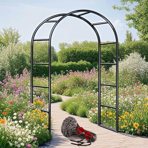 Schwer Rosenbogen Verzinkt Gartenbogen, Wetterfest Rosenbogen Aus Metall Stabil Für Kletterpflanzen Freistehend, Gartenlaube, Rosengestell Torbogen 120 140 180 200 240 280cm(Schwarz,W80 X H220cm)