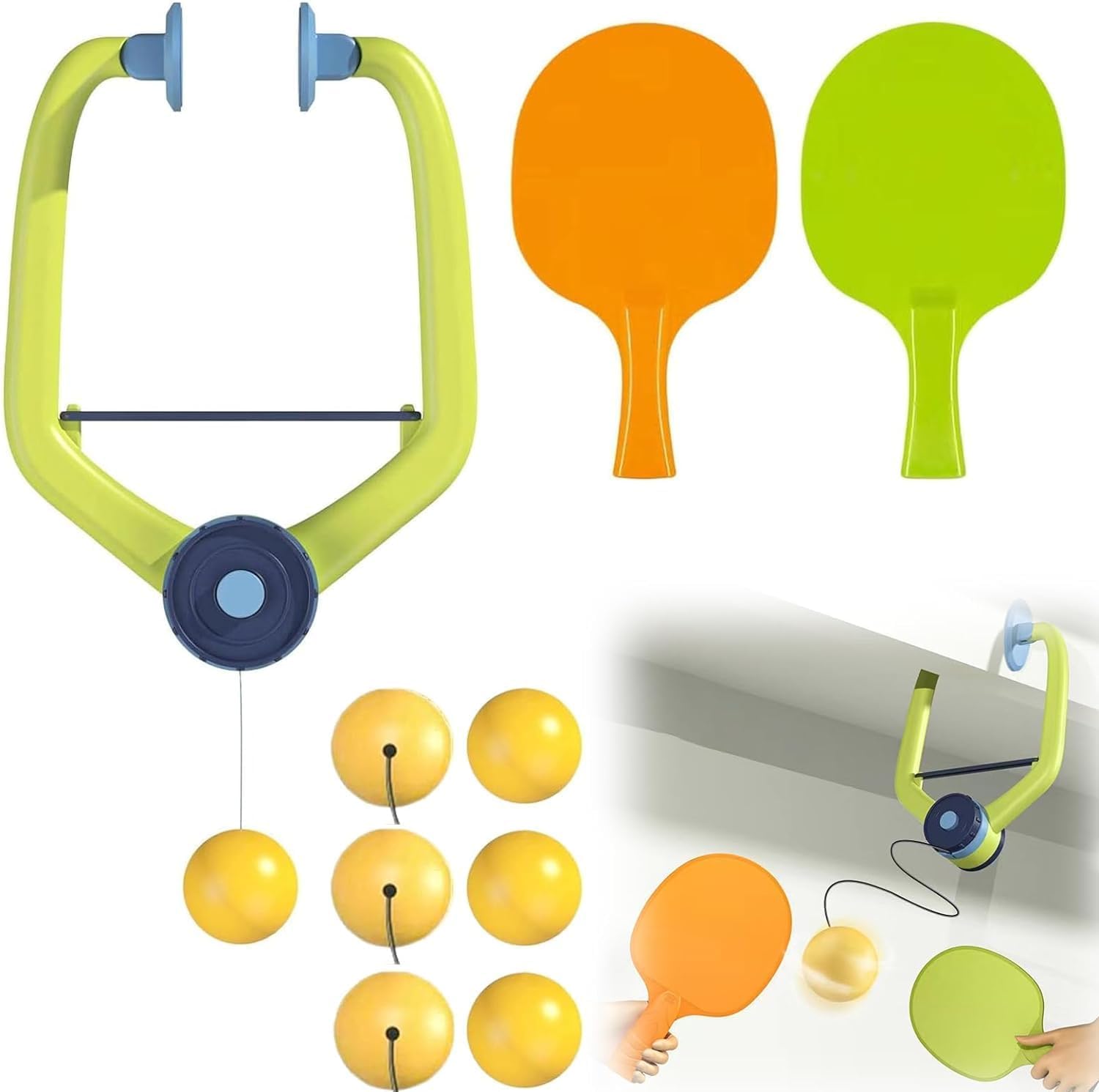 Portable Hanging Table Tennis Trainer – 2 Wooden Rackets & 4 Balls – Family Game for Parent-Child Interaction-image-37