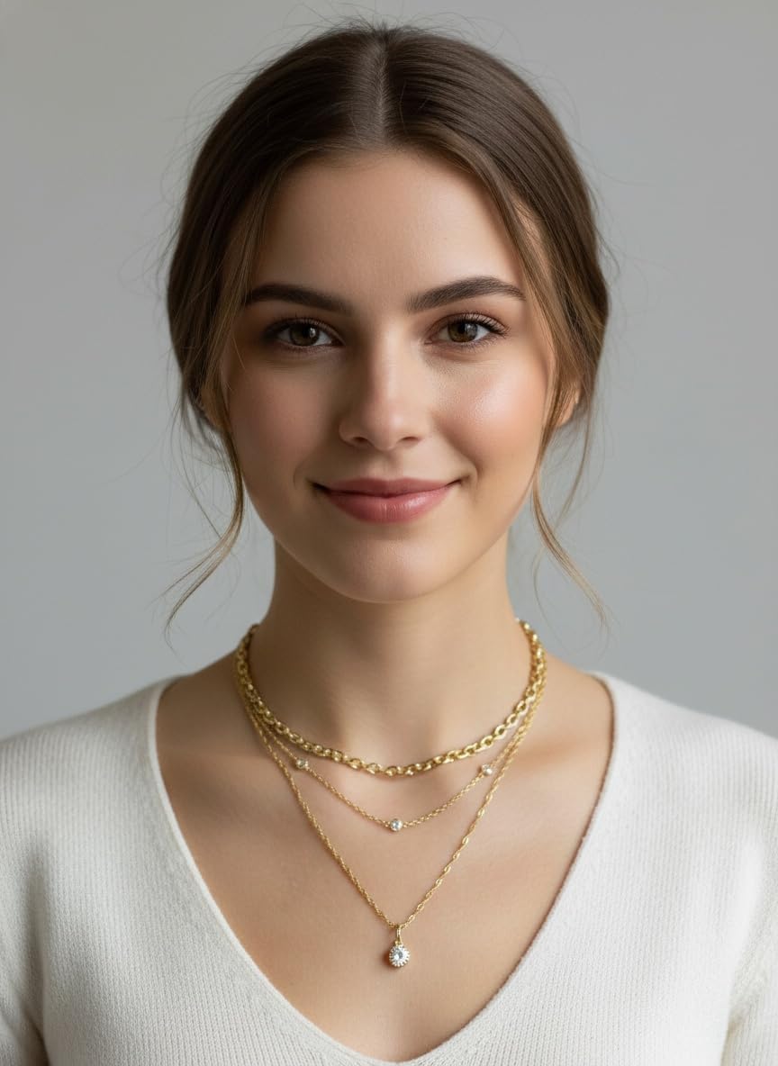 Sparkling Diamond Pendant Gold Necklace | Exquisite And Simple Stacking Necklace For Women.Three-layered Necklace with Perfect For Everyday Wear - Image 6